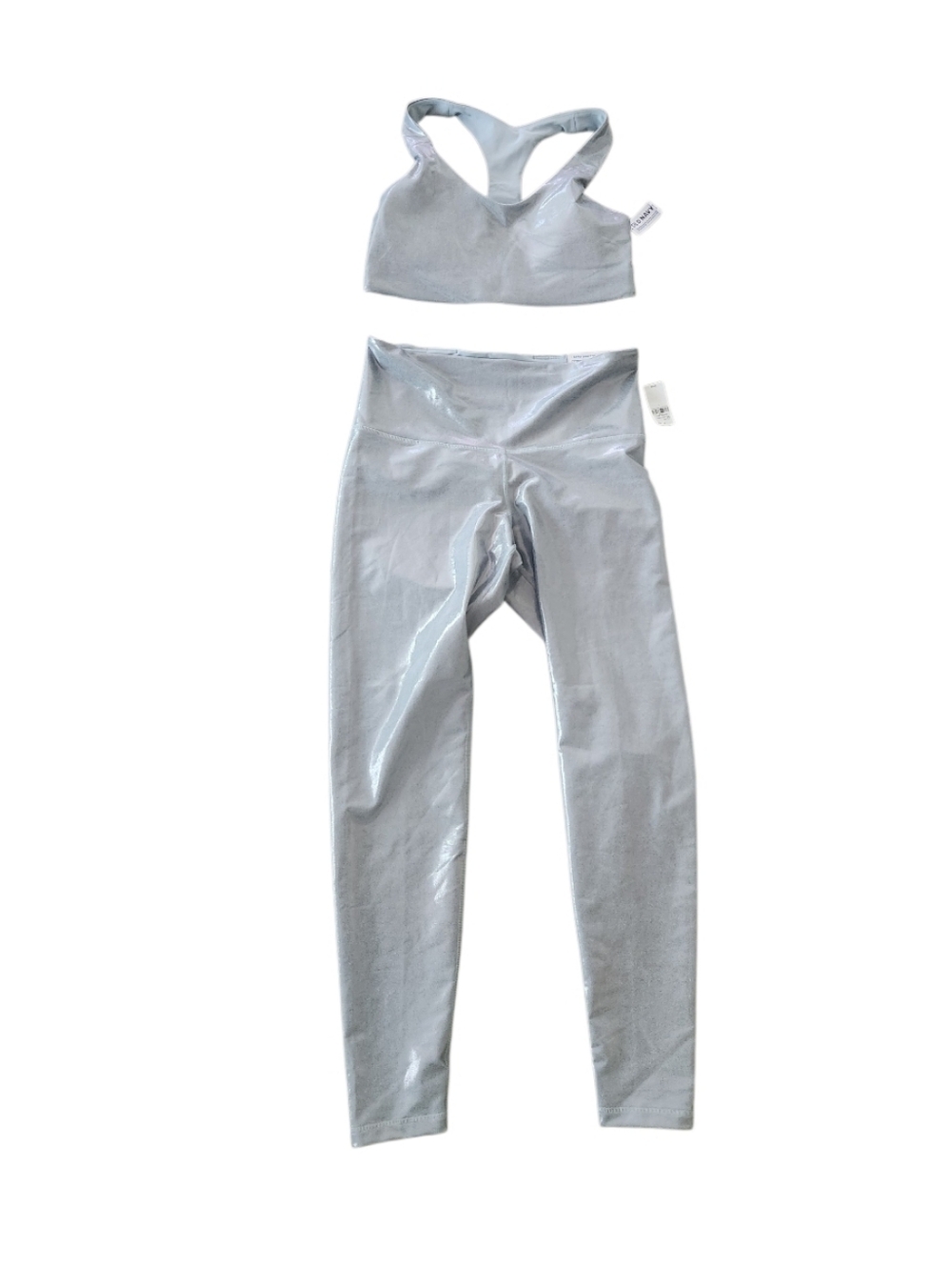 Silver Sheen Athletic Set - Sports Bra & High-Waist Leggings Sz Large Nwt